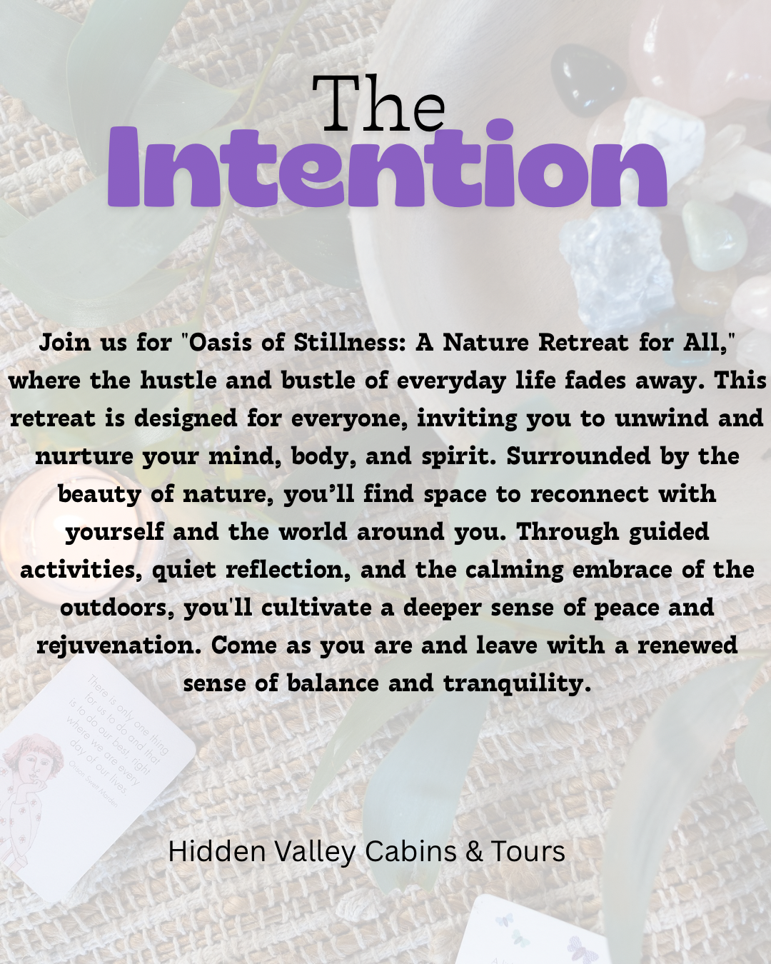Oasis of Stillness - A nature retreat for all - DELUXE CABIN Option