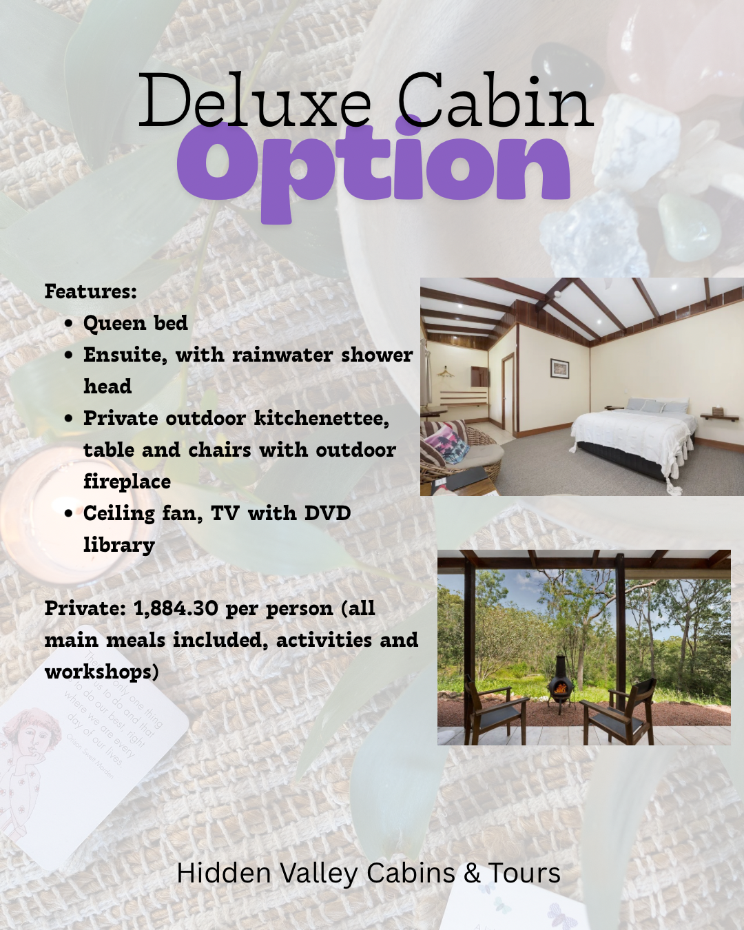 Oasis of Stillness - A nature retreat for all - DELUXE CABIN Option